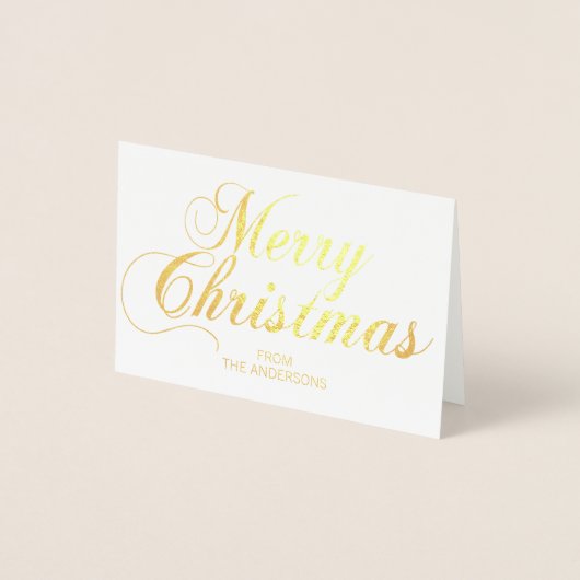 Elegant Script Vrolijk Kerstfeest Groet FOTO GOUD Folie Kaarten (Voorkant)