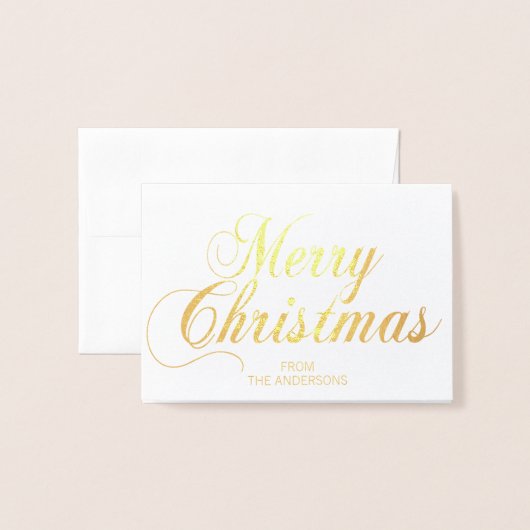 Elegant Script Vrolijk Kerstfeest Groet FOTO GOUD Folie Kaarten (Voorkant met envelop)