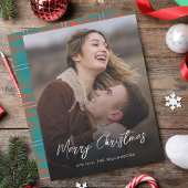 Elegant script Vrolijk kerstfeest Wilson Tartan Fo Notitiekaartje