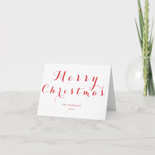 Elegant script Vrolijk Kerstrood Vakantie Kaart (Voorkant)