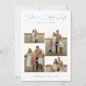 Elegant Script Vrolijke Familie Kerstmis 5 Foto Feestdagenkaart (Voorkant)