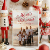 Elegant script Vrolijke kerstfoto begroeting Kaart