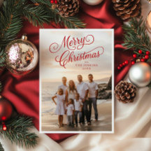 Elegant script Vrolijke kerstfoto begroeting