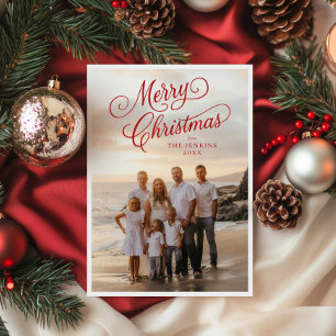Elegant script Vrolijke kerstfoto begroeting Kaart