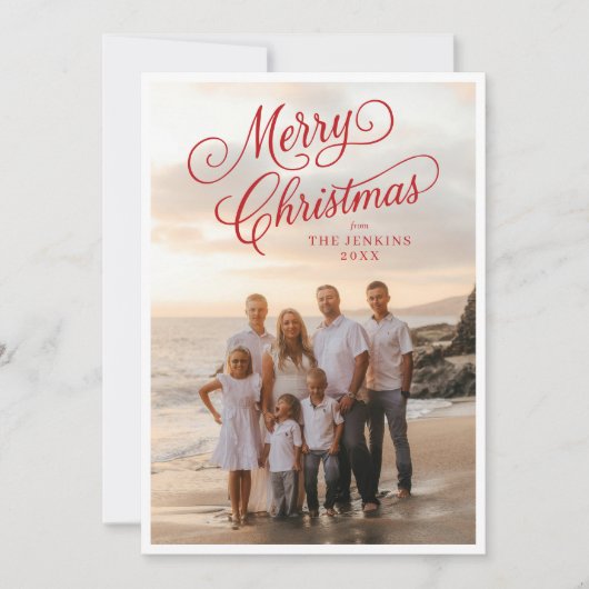 Elegant script Vrolijke kerstfoto begroeting Kaart (Voorkant)