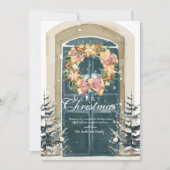 Elegant Script Vrolijke Kerstkrans Watercolor Feestdagenkaart (Voorkant)