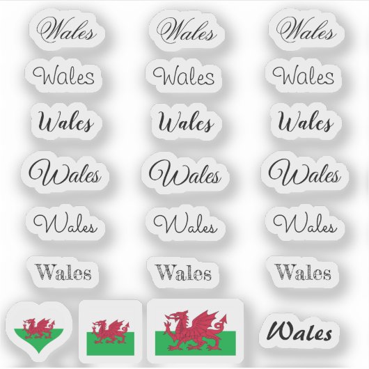 Elegant script Wales & Welsh Flag /name Set Sticker (Voorkant)