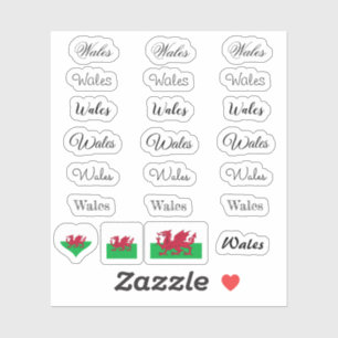 Elegant script Wales & Welsh Flag /name Set Sticker