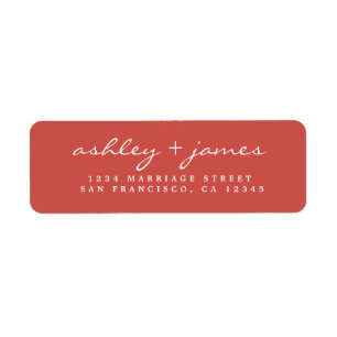 Elegant Script Warm Red Wedding Return Address Etiket
