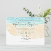 Elegant Script Waterverf Beach Wedding Invitation Kaart (Staand voorkant)