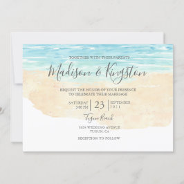 Elegant Script Waterverf Beach Wedding Invitation Kaart