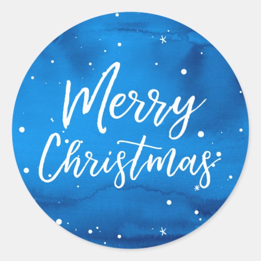 Elegant Script Waterverf Blue Merry Christmas Ronde Sticker (Voorkant)