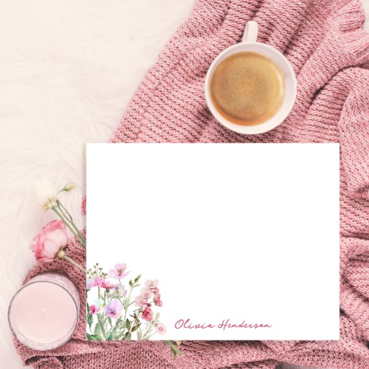 Elegant Script Waterverf Blush Pink Floral Notitiekaartje