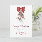 Elegant Script Waterverf Botanische Kerst Feestdagenkaart (Staand voorkant)