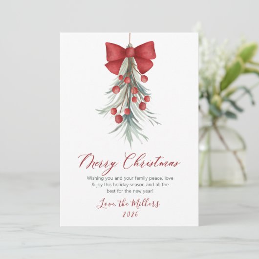 Elegant Script Waterverf Botanische Kerst Feestdagenkaart (Staand voorkant)