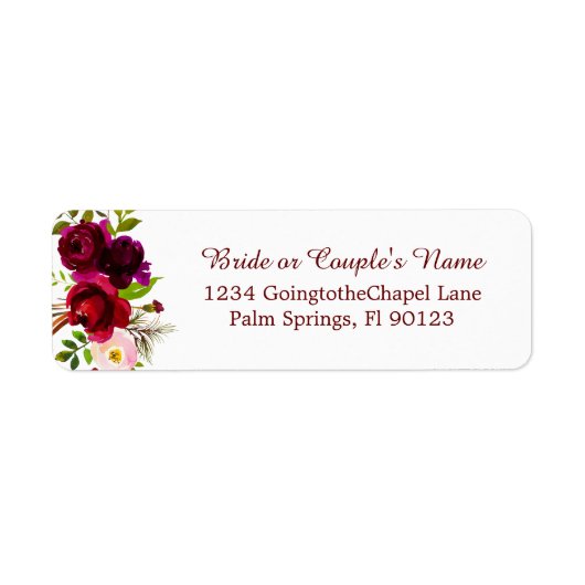 Elegant Script Waterverf Burgundy Floral Etiket (Voorkant)