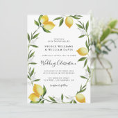 Elegant script waterverf citroenen bruiloft kaart (Staand voorkant)