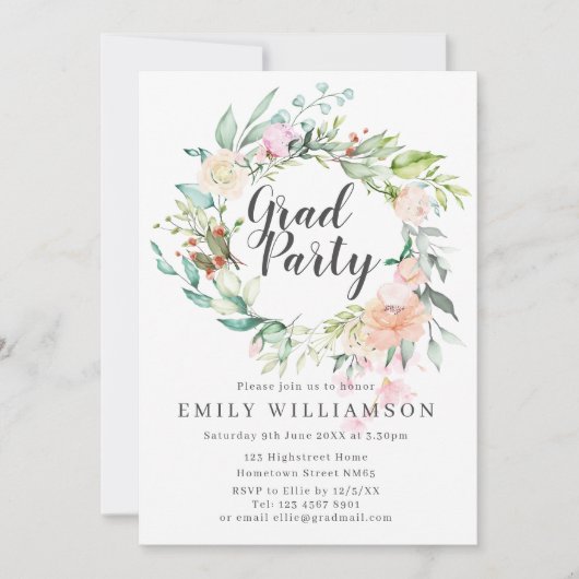 Elegant Script Waterverf Floral Gradual Party Kaart (Voorkant)