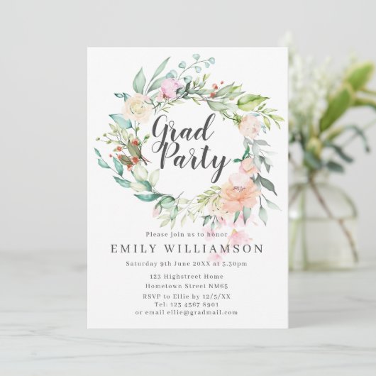 Elegant Script Waterverf Floral Gradual Party Kaart (Staand voorkant)