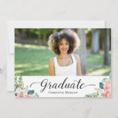 Elegant Script Waterverf Floral Photo Afstuderen Kaart (Achterkant)