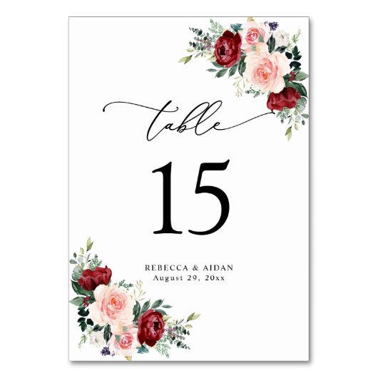 Elegant Script Waterverf Floral Table Number Kaart (Achterkant)
