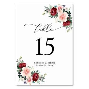 Elegant Script Waterverf Floral Table Number Kaart