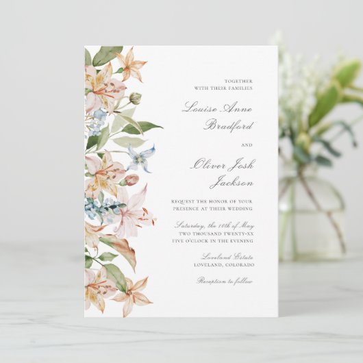 Elegant Script Waterverf Floral Wedding Kaart (Staand voorkant)