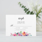 Elegant Script Waterverf Floral Wedding RSVP Kaartje (Staand voorkant)
