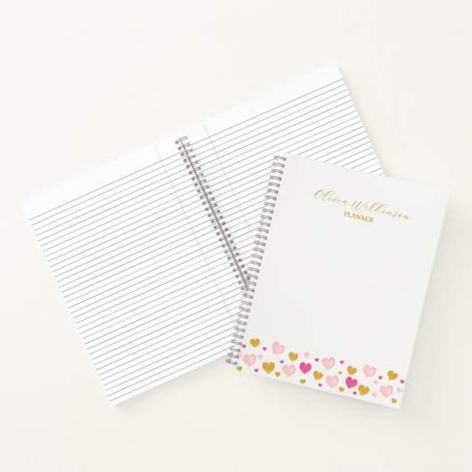 Elegant script|Waterverf Hearts|Off-White & Gold Notitieboek (Binnen)