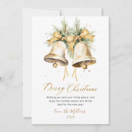Elegant script Waterverf kerstbellen Feestdagenkaart (Voorkant)