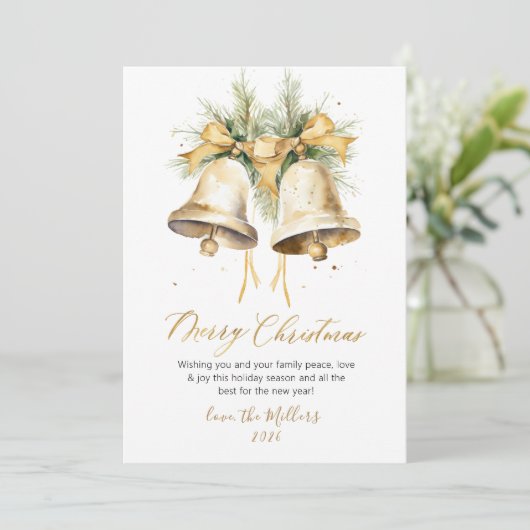 Elegant script Waterverf kerstbellen Feestdagenkaart (Staand voorkant)
