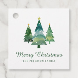 Elegant script Waterverf kerstbomen Bedankjes Labels