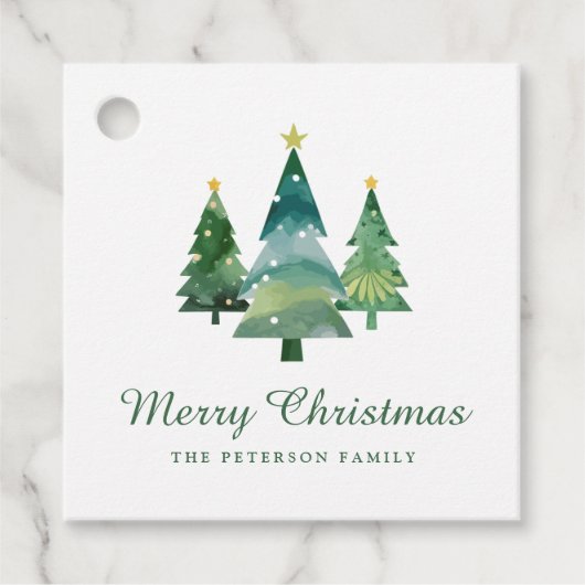 Elegant script Waterverf kerstbomen Bedankjes Labels (Voorkant)