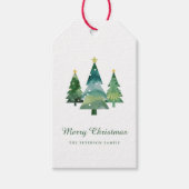 Elegant script Waterverf kerstbomen Cadeaulabel (Voorkant)