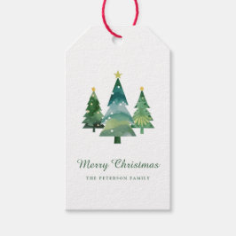 Elegant script Waterverf kerstbomen Cadeaulabel