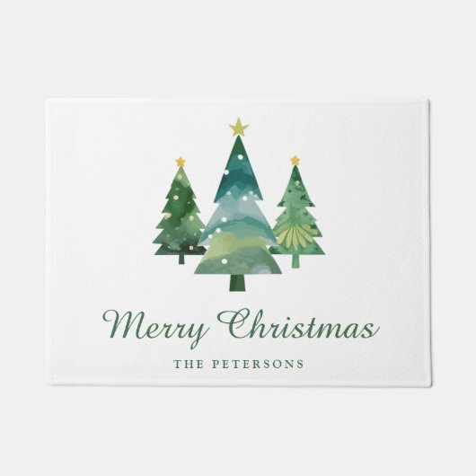Elegant script Waterverf kerstbomen Deurmat (Voorkant)