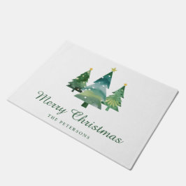 Elegant script Waterverf kerstbomen Deurmat