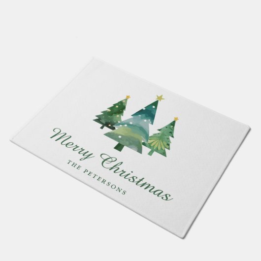 Elegant script Waterverf kerstbomen Deurmat (Schuin)