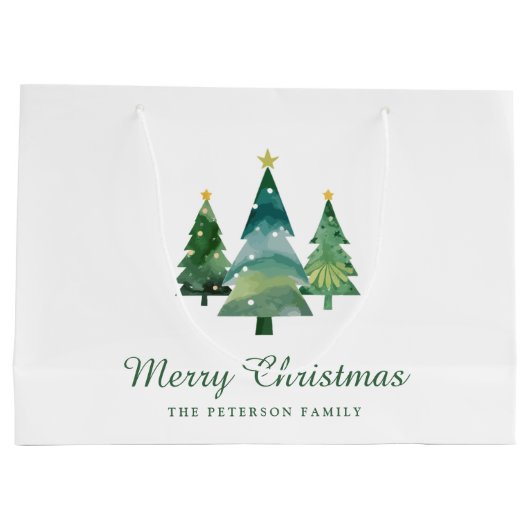 Elegant script Waterverf kerstbomen Groot Cadeauzakje (Achterkant)