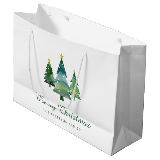 Elegant script Waterverf kerstbomen Groot Cadeauzakje (Voorkant Gekanteld)