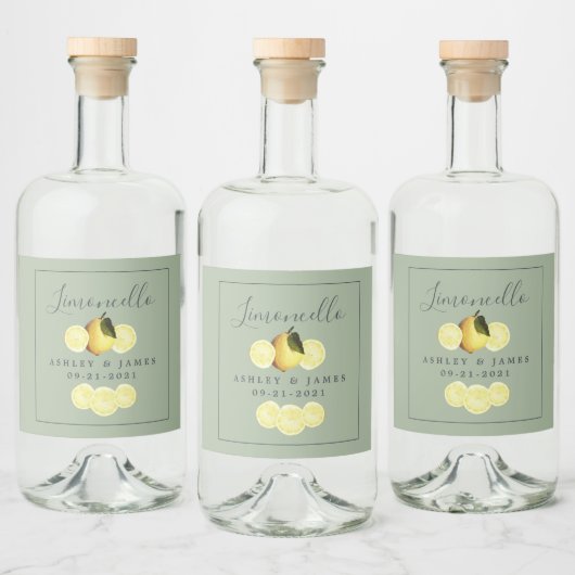 Elegant Script Waterverf Lemon Wedding Limoncello Likeurfles Etiket (Flessen)