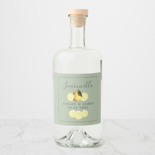 Elegant Script Waterverf Lemon Wedding Limoncello Likeurfles Etiket (Voorkant)