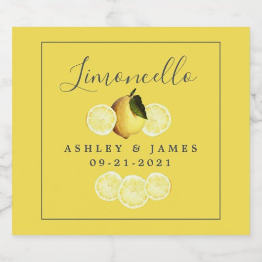 Elegant Script Waterverf Lemon Wedding Limoncello Likeurfles Etiket (Enkel label)