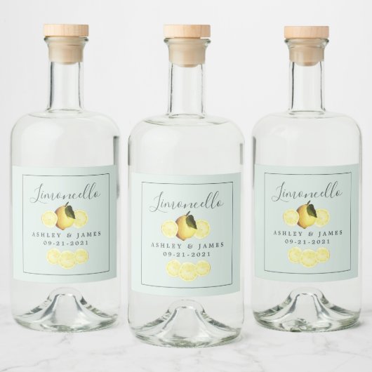 Elegant Script Waterverf Lemon Wedding Limoncello Likeurfles Etiket (Flessen)