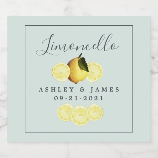 Elegant Script Waterverf Lemon Wedding Limoncello Likeurfles Etiket (Enkel label)