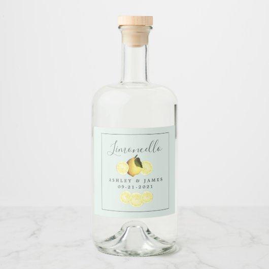 Elegant Script Waterverf Lemon Wedding Limoncello Likeurfles Etiket (Voorkant)