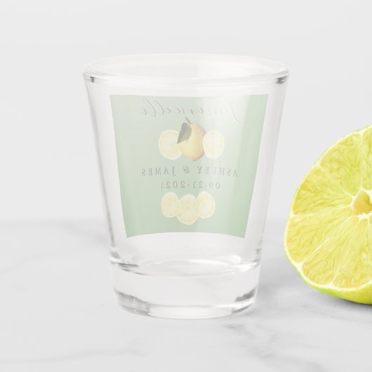 Elegant Script Waterverf Lemon Wedding Limoncello Shot Glas (Achterkant)