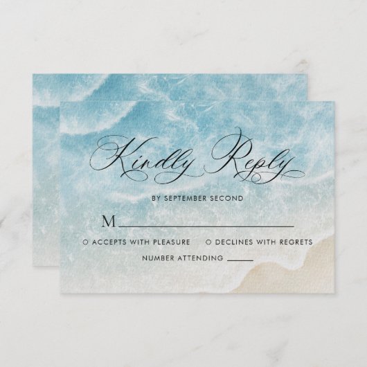 Elegant script Waterverf Ocean Beach bruiloft RSVP Kaartje (Voorkant / Achterkant)