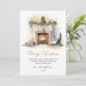 Elegant Script Waterverf open haard kerst Feestdagenkaart (Staand voorkant)