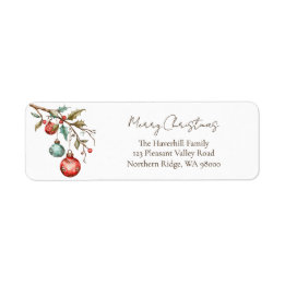 Elegant Script Waterverf Ornamenten Kerst Etiket